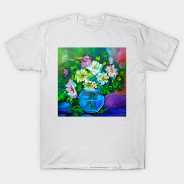 Daisies in Blue Glass T-Shirt by jennyleeandjim